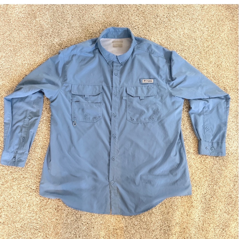 Columbia PFG Bahama II Long Sleeve Fishing Shirt Blue Mens XXL Vented Back